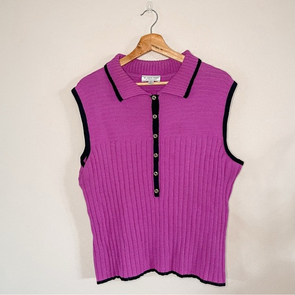 St. John Tops - St. John Sport Preppy Tenniscore Ribbed Knit Wool Blend Polo